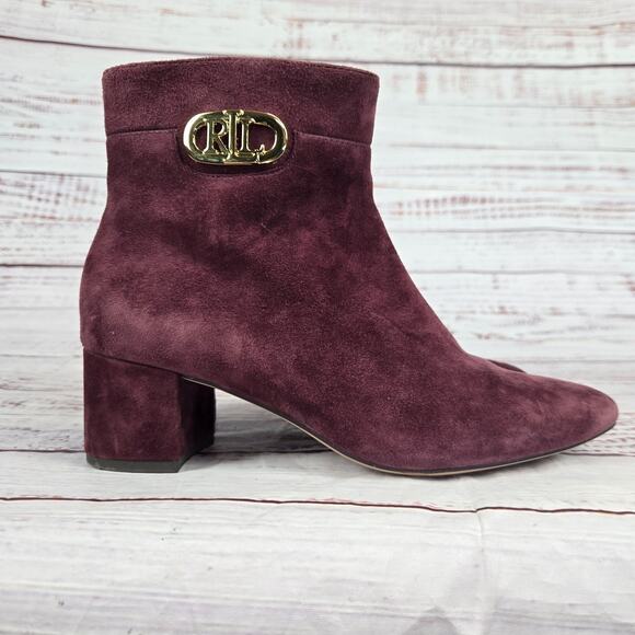 Ralph Lauren Women's Wynne Ankle Boots Size 6.5B Suede Leather Bordeaux Wine - Picture 2 of 10
